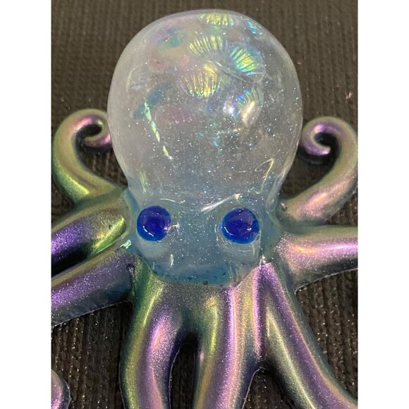 Handcrafted Resin Octopus Paperweight Figurine - Iridescent Tentacles With Blue - Picture 3 of 6